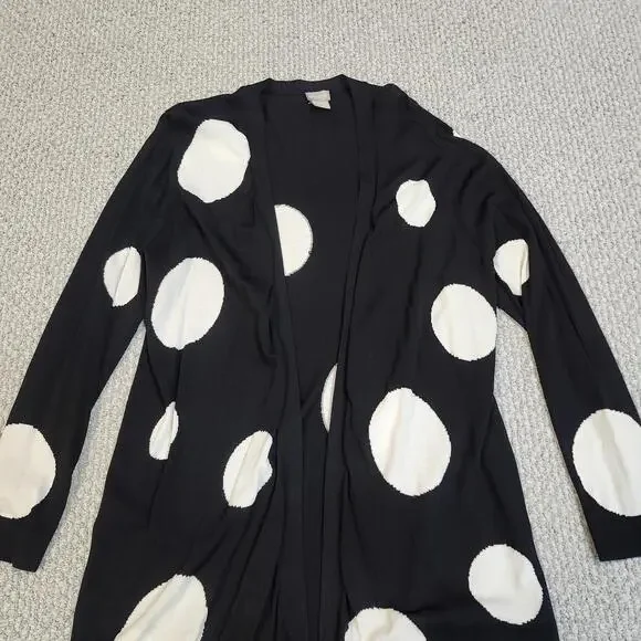 Chico's Black Cardigan with Large White Polka Dots, Size 2P - Picture 6 of 9